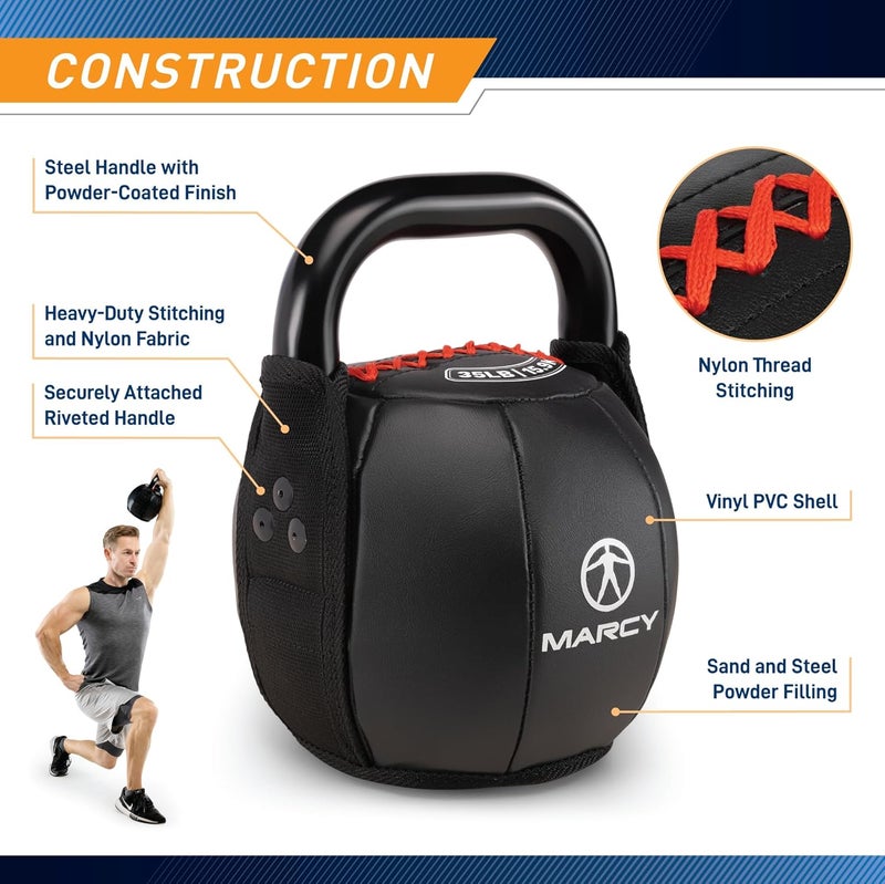 Marcy  kettlebell ناعمة لتدريب القوة مع مقبض لرفع الأثقال، والتكييف، والقوة وتدريب العضلات الأساسية 10 رطل - 40 رطل - Image 5